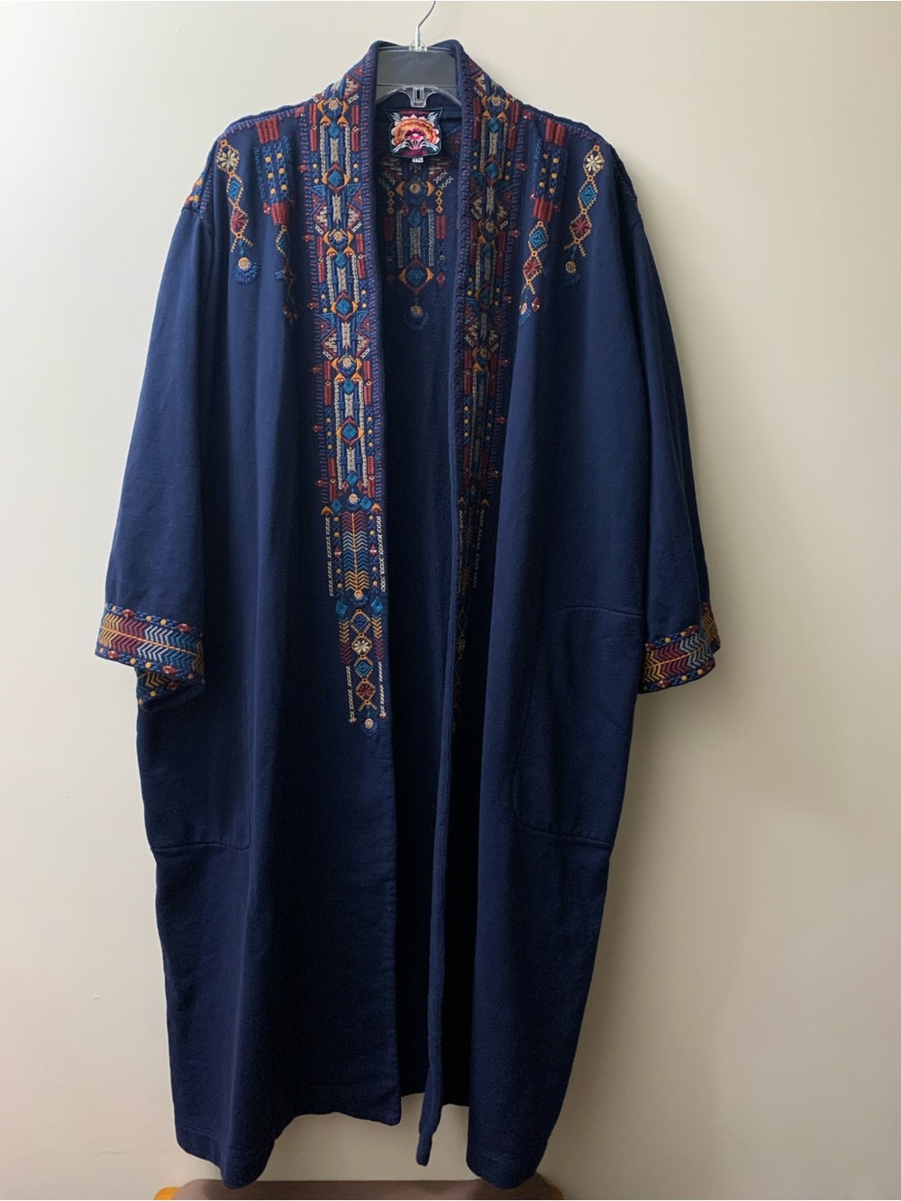 Johnny Was Cleo Embroidered Long Coat/Duster Jacket Navy Size XXL Preowned
